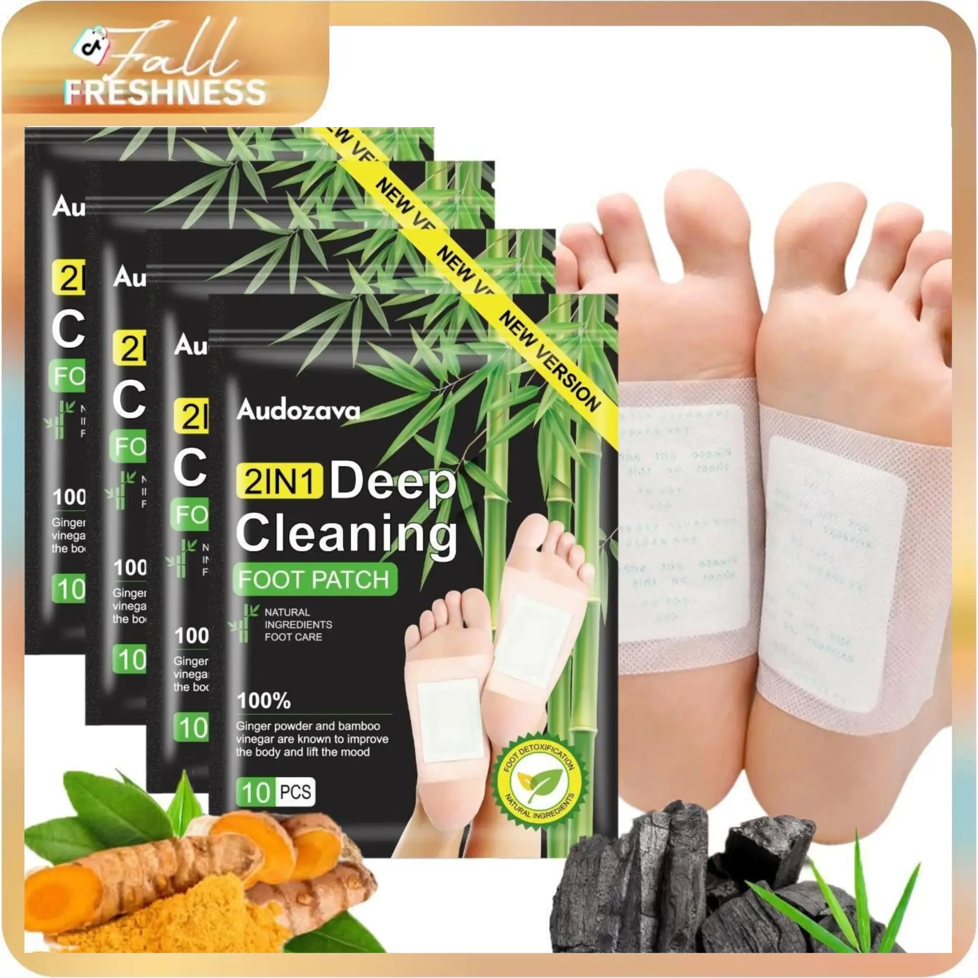 Natural Bamboo-Ginger Herbal Foot Care Patches with Bamboo Vinegar - Wellness Pads for Overnight Use, All Skin Types, Tired Feet Comfort & Bedtime Self-Care