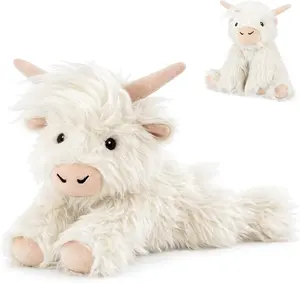 9'' 1.7lb White Highland Cow Plush Heat Patches, Heatable & Coolable Lavender Heating Pad, Ideal Gifts
