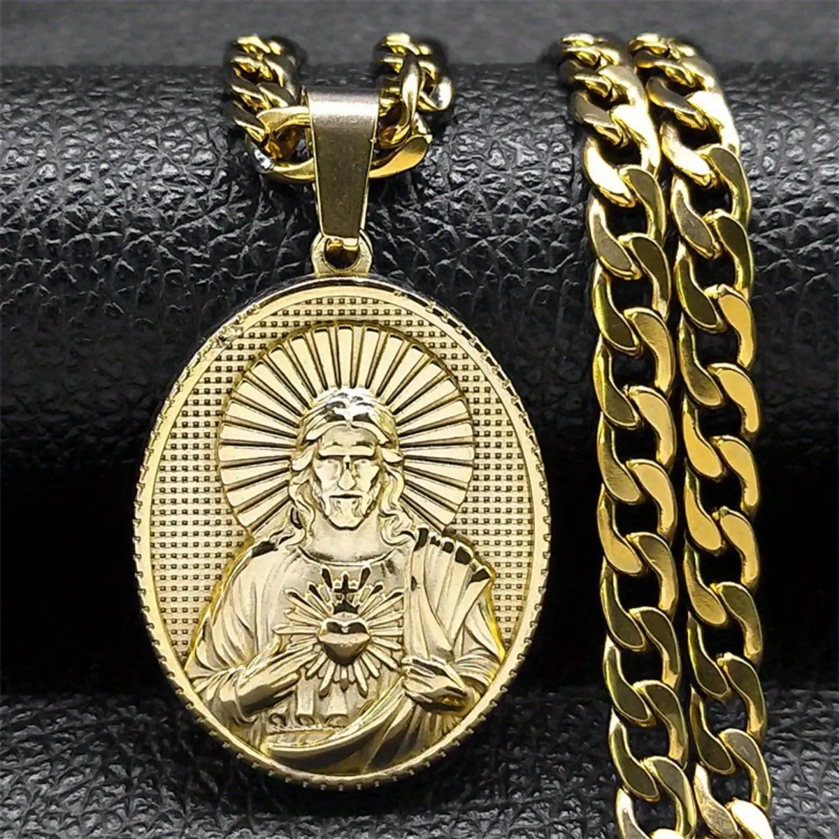 Men's Jesus Cross Necklace – Long Chain Medal Pendant Religious Jewelry Gold Plated Amulet Bling Stylish Accessory