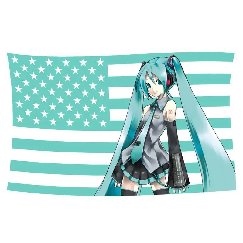 40in*60in Anime Hatsune Miku Flag Indoor Outdoor Party Decoration Durable Room Decoration Funny Banner Tapestry Flag Suitable For Wall Decoration College