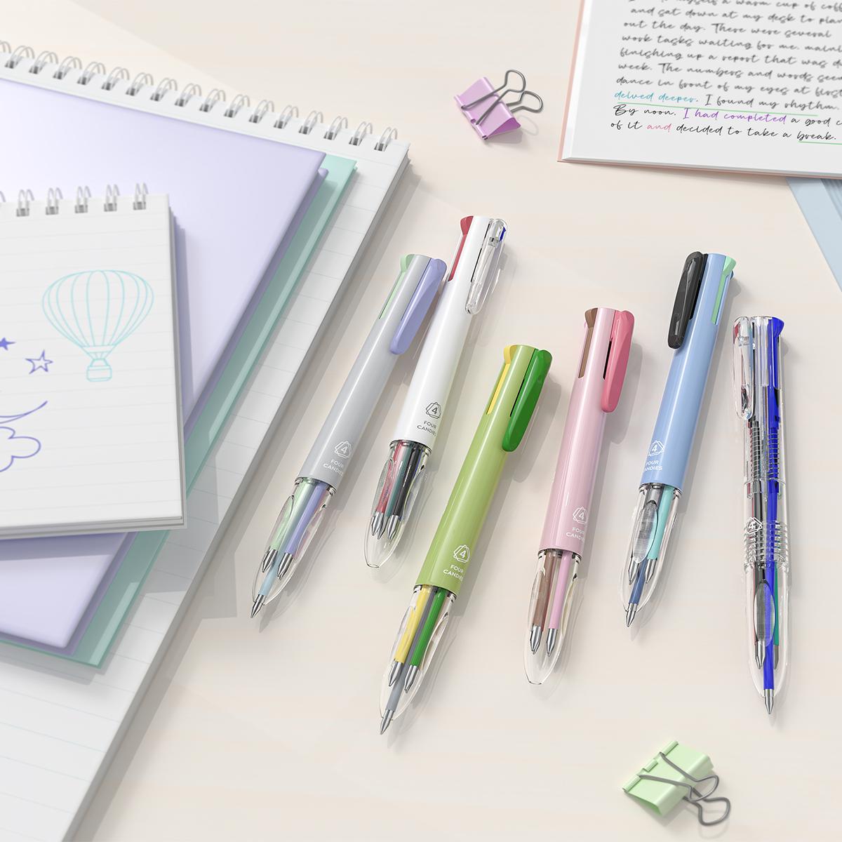 Four Candies 6PCS Multicolor Pen 0.5mm 4-in-1 Colored Pens 18 Colors Retractable Ergonomic Design for Students Nurses Office Supplies