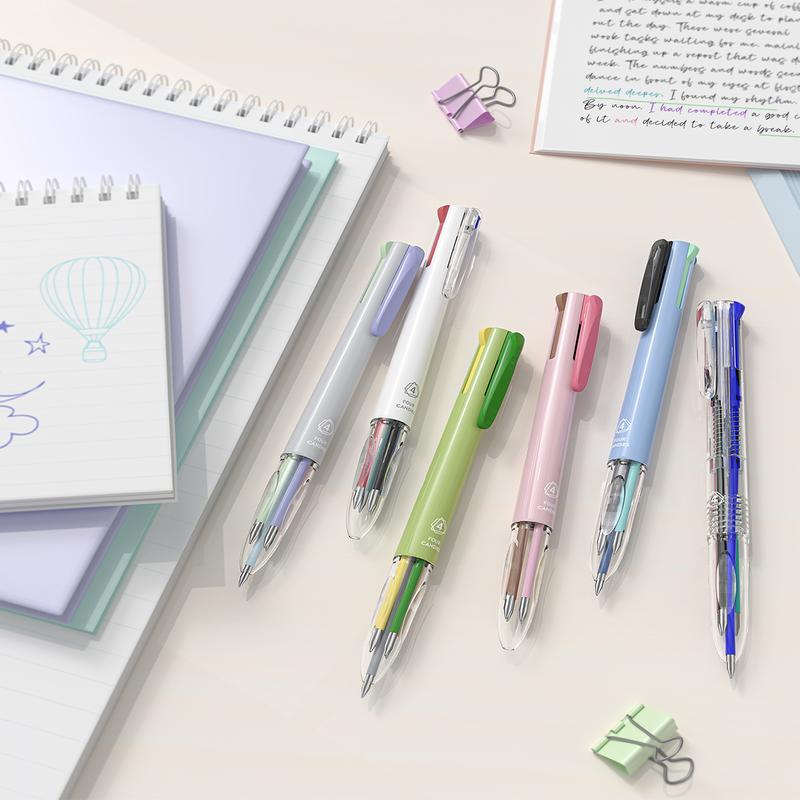 Four Candies 6PCS Multicolor Pen 0.5mm 4-in-1 Colored Pens 18 Colors Retractable Ergonomic Design for Students Nurses Office Supplies