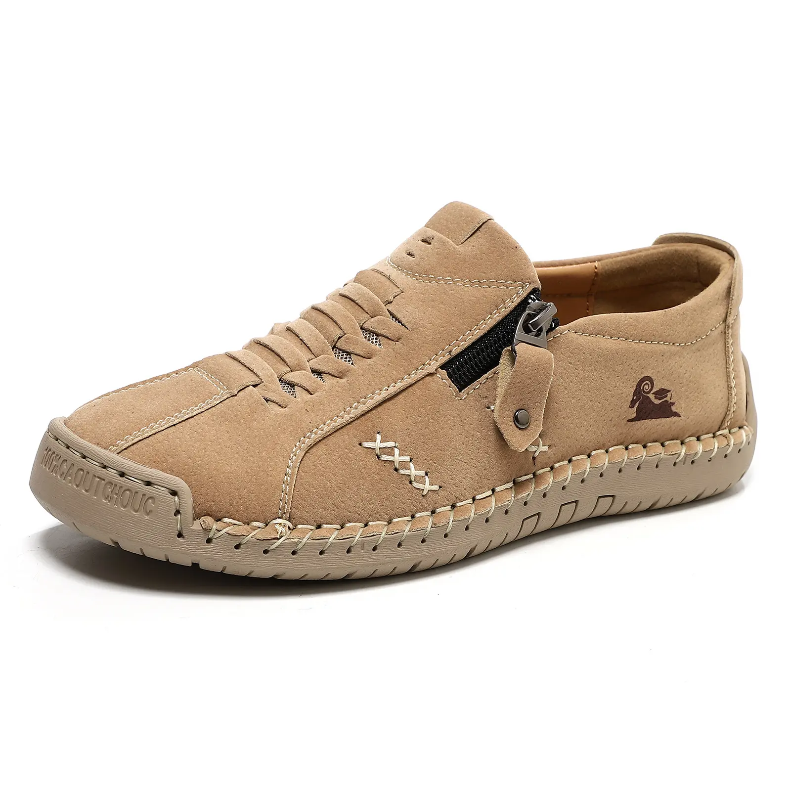 Couple Matching Hand Stitched Casual Slip On Sneakers Side Zipper Closure Breathable Perforated Design Soft Rubber Sole Comfort Durable All Season Outdoor Walking Shoes For Women & Men