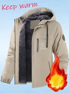 Men's Outdoor Warm Fleece Jacket Fall Winter Hooded Casual Versatile Mountain Cotton Coat, Men's Outerwear for Hiking and Daily Wear