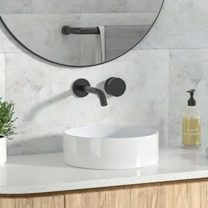 Kichae Round Vessel Sink 16 Inch - 16" x 16" Bathroom Sink Above Counter Countertop White Ceramic Modern Vanity Art Basin Porcelain Hand Wash Basin