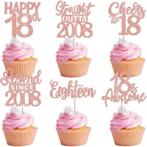 24PCS 18th Birthday Cupcake Toppers Eighteen Happy 18th Straight Outta 2008 Cupcake Picks Cheers to 18 Lengend Since 2008 Cake Decorations for 18th Birthday Anniversary Party Supplies