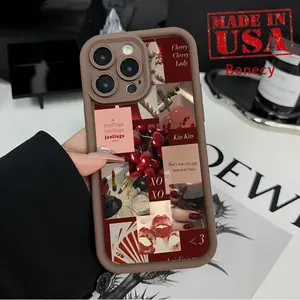 Retro Cherry Pattern TPU Phone Case for iPhone 15 16 14 Pro Max 13 12 11 XR XS Plus E Shockproof Non Slip Military-Grade Protection Silicone Cover Smartphone Casing