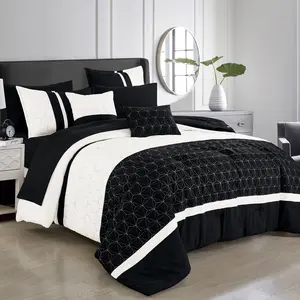 9-Piece Bed in a Bag with Sheet Set – Black & White Modern Comforter Set, Geometric Pattern Bedding, Complete Bedroom Set – Queen, King, Cal King