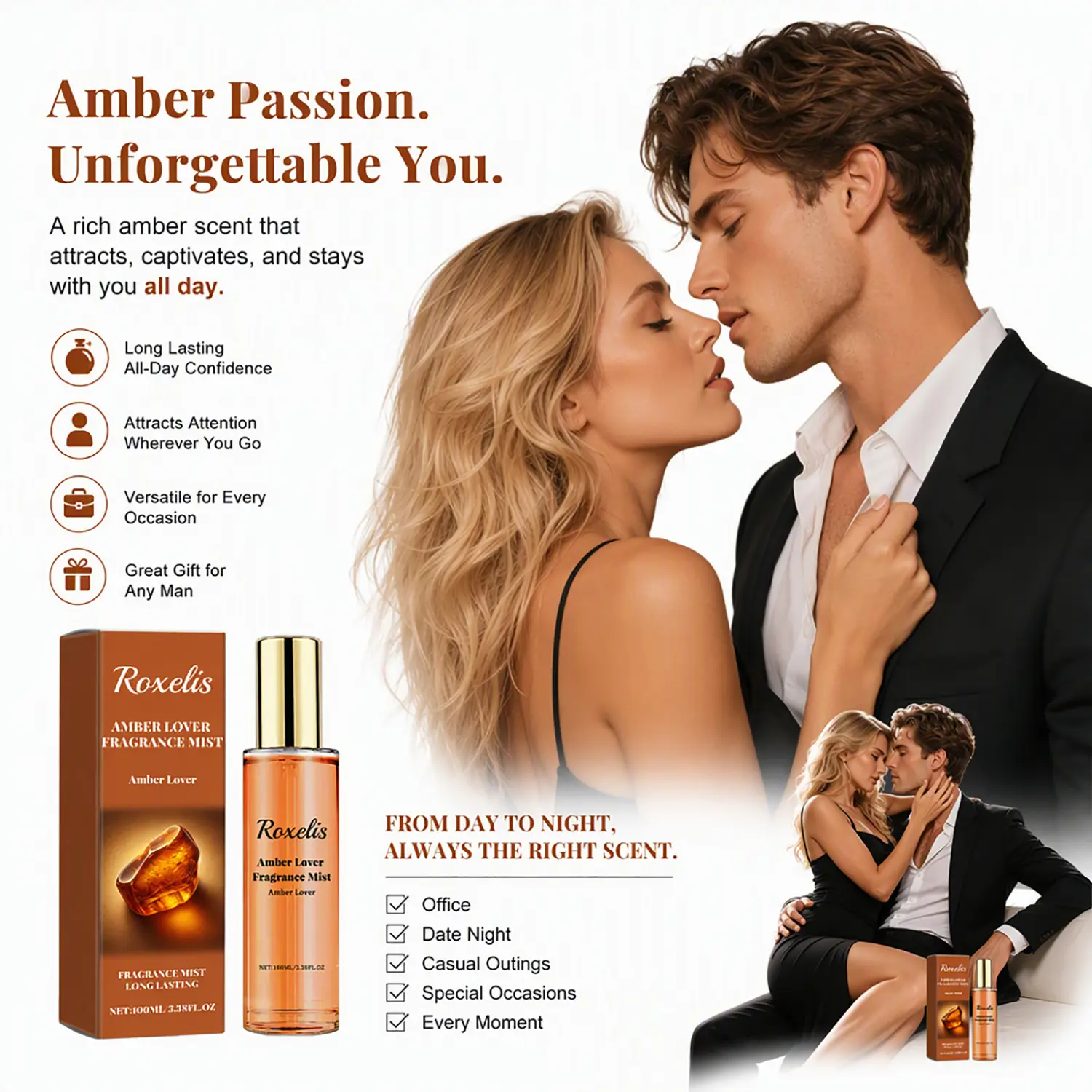 Men's Pheromone Perfume | With Pheromone Formula, Long Lasting, Floral Fruity Woody Scent | Designed for Him - Make Her Addicted & Share a Wild, Wonderful Night | Perfect National Sex Day & National Orgasm Day Gift Set for Him 100ml/3.38fl.oz