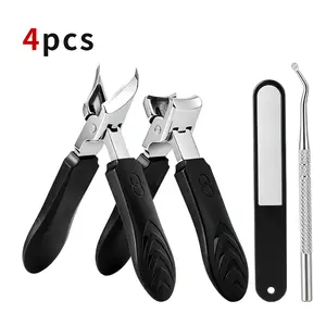 4-Piece Eagle Beak Slanted-Mouth Clippers Set - Wide-Mouth Splash-Proof Toe Trimmers for Thick, Embedded Nails - Beauty & Personal Care Manicure-Pedicure Essentials