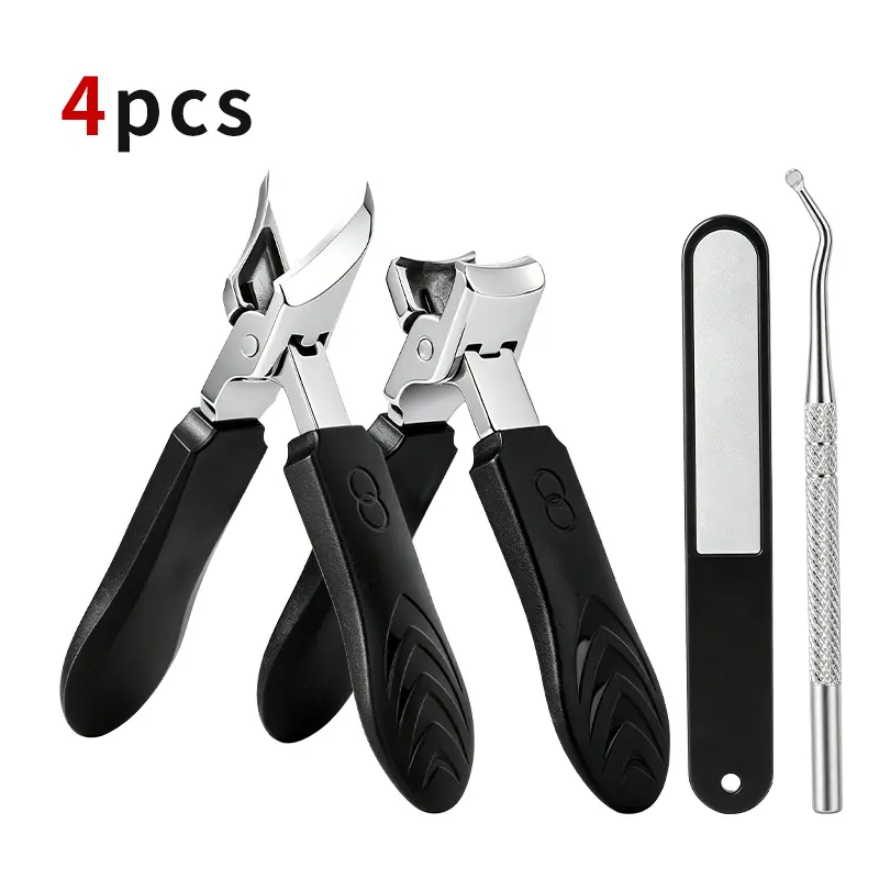 4-Piece Eagle Beak Slanted-Mouth Clippers Set - Wide-Mouth Splash-Proof Toe Trimmers for Thick, Embedded Nails - Beauty & Personal Care Manicure-Pedicure Essentials