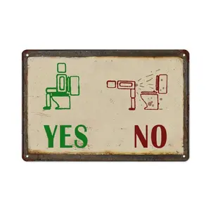 Vintage Funny Toilet Tin Sign,Retro Bathroom Metal Sign,Humorous Restroom Poster,Wall Art Decor for WC Bathroom Washroom Bar Cafe Garage Gifts 8x12 Inches(YES OR NO)