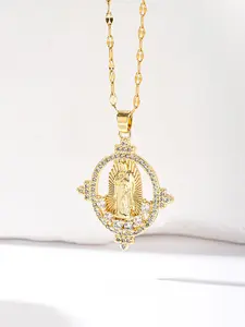 Diamond Design Virgin Mary Necklace Brings Good Luck Suitable for Banquets and Gifts Prayer Retro Style Copper Material All Seasons