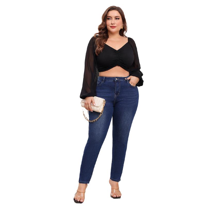 Women's Plus Size Stretchy Skinny Jeans, Ripped Distressed Denim, Basic Style Ankle-Length Denim Pants