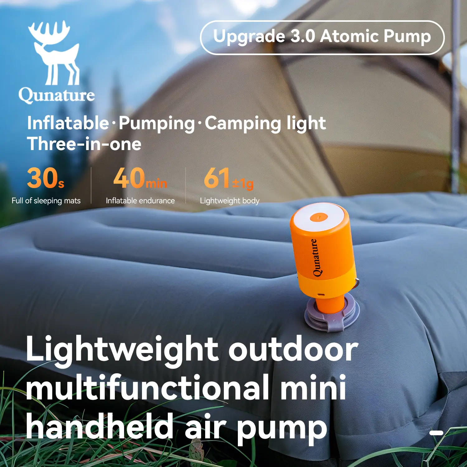 Mini Electric Air Pump, Compact Portable Inflator & Vacuum Sealer with 3-Level LED Light, 1500mAh Rechargeable Battery and 6 Nozzles for Camping & Hiking, Anti-Loss Lanyard, Built-In 3-Level Led Light, Compact And Lightweight, Magnetic Base, Waterproof,
