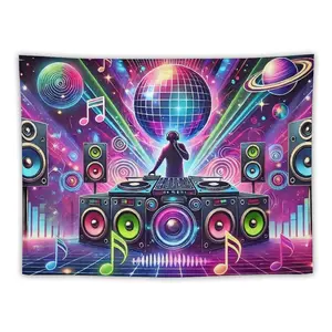 DJ Party Tapestries With Disco Ball And Speakers Perfect For Music Festival And Night Club Theme Decor