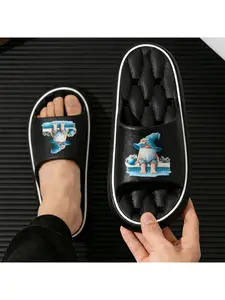 Cute Garden Gnome Summer Slippers with Blue Hat Floral Shorts Design Non-Slip Indoor Outdoor Pool Beach Sandals for Women Men Kids Comfortable Soft Sole Cartoon Home Shoes