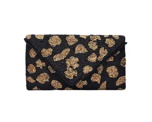 MAWC Beaded purse Hand bags Black and Gold heart beaded clutch cross body bag Enchanted Evening Bag
