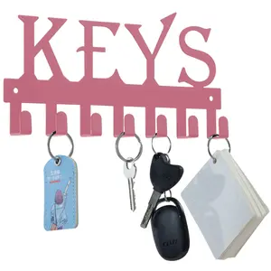 Keys Holder for Wall Metal Vintage Keys Hook-25cm*12.8cm Home Decor Key Hanger Decorative with 7 Hooks,pink