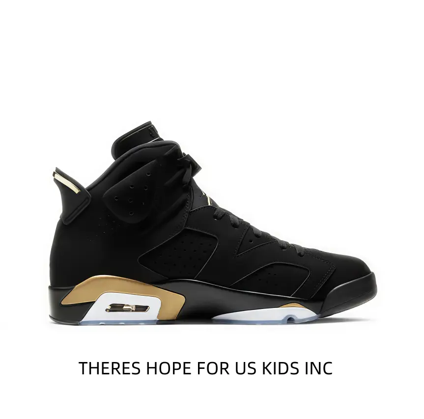 Collectible High-Top Hoops Shoes - Iconic Black with Metallic Gold Accents, Glossy Gold Heel Trim, Clean White Rubber Sole, Premium Leather Construction, Timeless Retro Silhouette for Streetwear