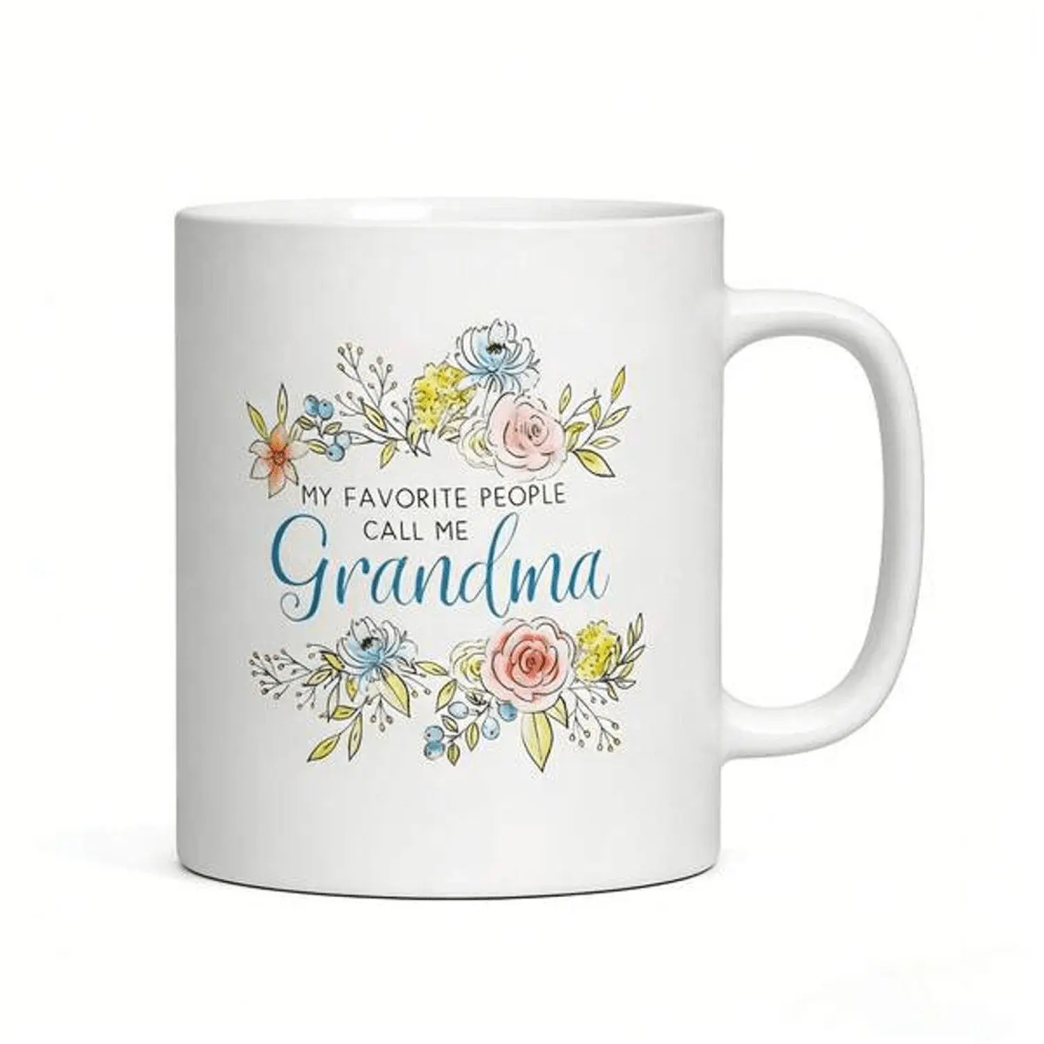 My Favorite People Call Me Grandma Ceramic Coffee Mug for Grandmothers Floral Peach & White Cup for Coffee/Tea, 11Oz