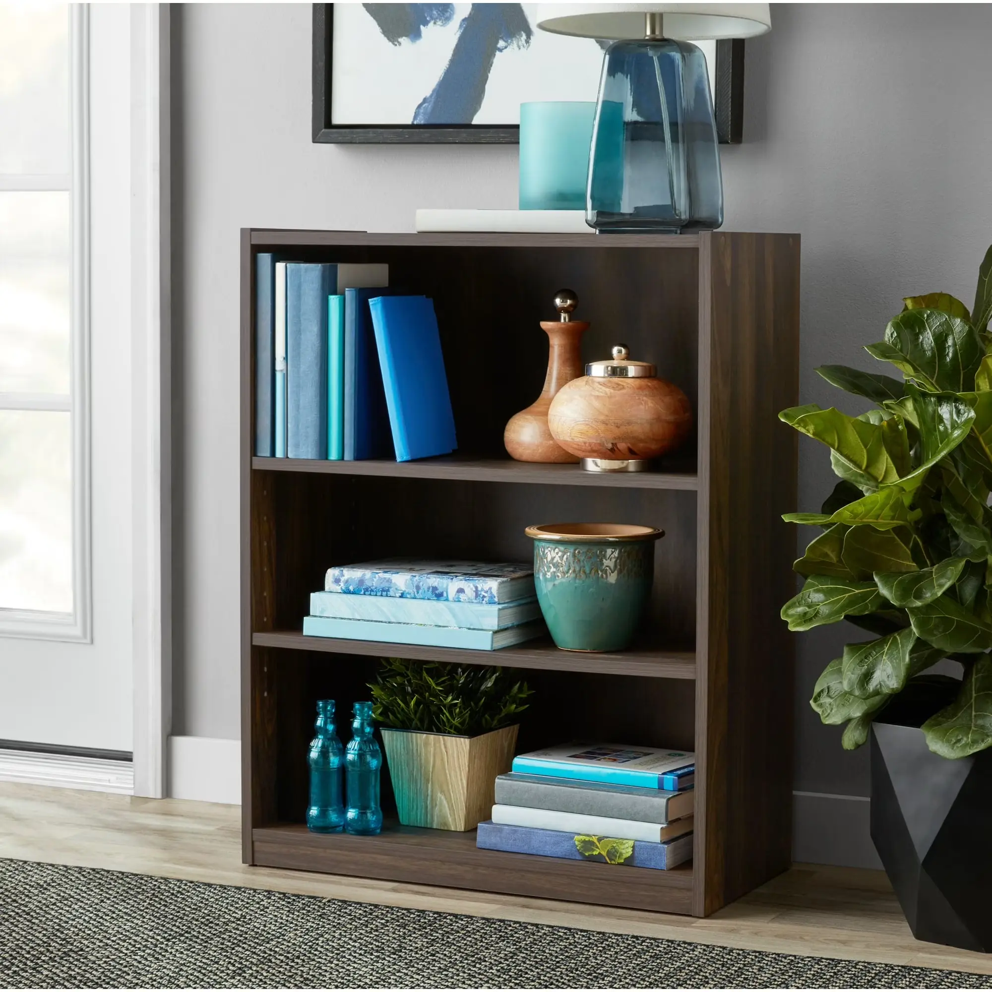 3 Shelf Wooden Bookcase with Adjustable Shelves, Compact Vertical Storage Bookshelf for Home Office Bedroom Dorm