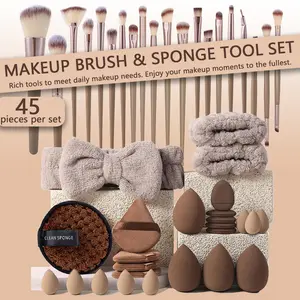 1/20/45 Piece Makeup Tool Set, Makeup Tools Set, Includes 20 Brushes, 4 Powder Puffs, 4 Mini Cushion Puffs, 4 Sponges, Ultra Soft Velvet, All Skin Types, Foundation Blend Beauty sponge, foundation makeup cream, eye and corner design, Makeup Brush Kit