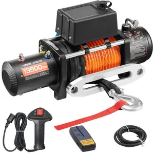 VEVOR Electric Winch, 13500 lbs Load Capacity, 12V DC Truck Winch with 3/8 inx 80 ft Synthetic Rope, Wireless Wired Remote Control, Suitable for Towing Off-Road SUV Jeep Trailer Boat