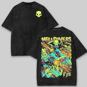 Helldivers 2 gold v4 art The Taste of Freedom Game Washed Tshirt, Hoodie Oversize 2 Sided Cotton unisex graphic game movie Tops graphic tee game acid wash helldivers shirt LCN TUA