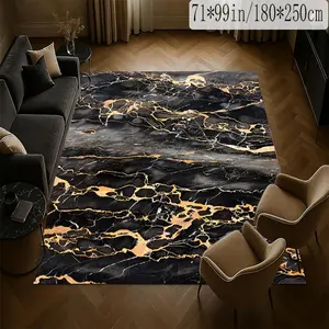 [Velvet + dot plastic bottom] 1PC black gold marble pattern living room large carpet, multi-size bedroom carpet modern luxury fashionable machine washable non-slip carpet Home Decor Rugs for living room bedroom cloakroom study bedside hotel door floor mat