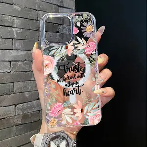 Magnetic Soft Case for iPhone11/12/13/14/15/16/promax, Floral trust quote design. MagSafe Compatible,Aesthetic Pattern Design Lightweight,AntiScratch,and Trendy