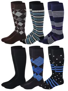 Men's Knee-High Graduated Compression Socks - 8-15 mm Hg Mild Cotton, 6 Pairs, Menswear Socks