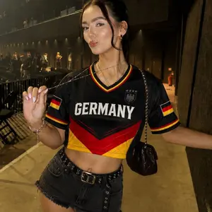 Custom Germany Croptop Football Jersey, Red Soccer Shirt with Name & Number