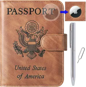 Airtag Passport Holder Cover Wallet Travel Essentials Leather Travel Wallet Rfid Blocking Case Vacation Travel Must Haves Travel Accessories for Men