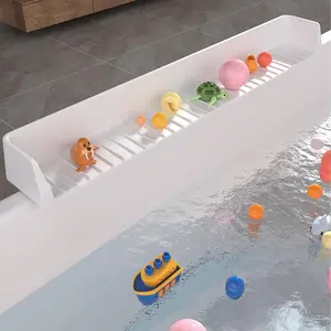 Splash Guard for Bathtub - 2.6FT Bathtub Splash Guard for Tub Kids ,with 11 Suction Cups,Bath tub Play Shelf & Toy Holder, Prevents Water Spills No-Leak, Easy to Clean, Light Grey