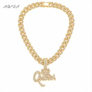 Hip Hop Crown & QUEEN Pendant Chunky Necklace & Chain Cuban Link Layered Necklace for Men，Fashion Jewelry for Party, Daily Decor, for Birthday Gift