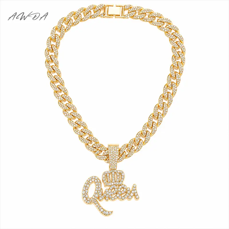 Men's Cuban Link Design Necklace - Chunky Hip Hop Crown & Queen Pendant Layered Chain, Stylish Costume Jewelry for Party, Birthday Gift, Suitable for Swimming, Shower, Perspiring