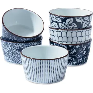 6 Oz Ceramic Ramekins, Creme Brulee Ramekin Oven Safe for Pudding, Creme Brulee, Dipping Sauce Bowls, Ramekins for Baking Souffle, Ice Cream,set of 6