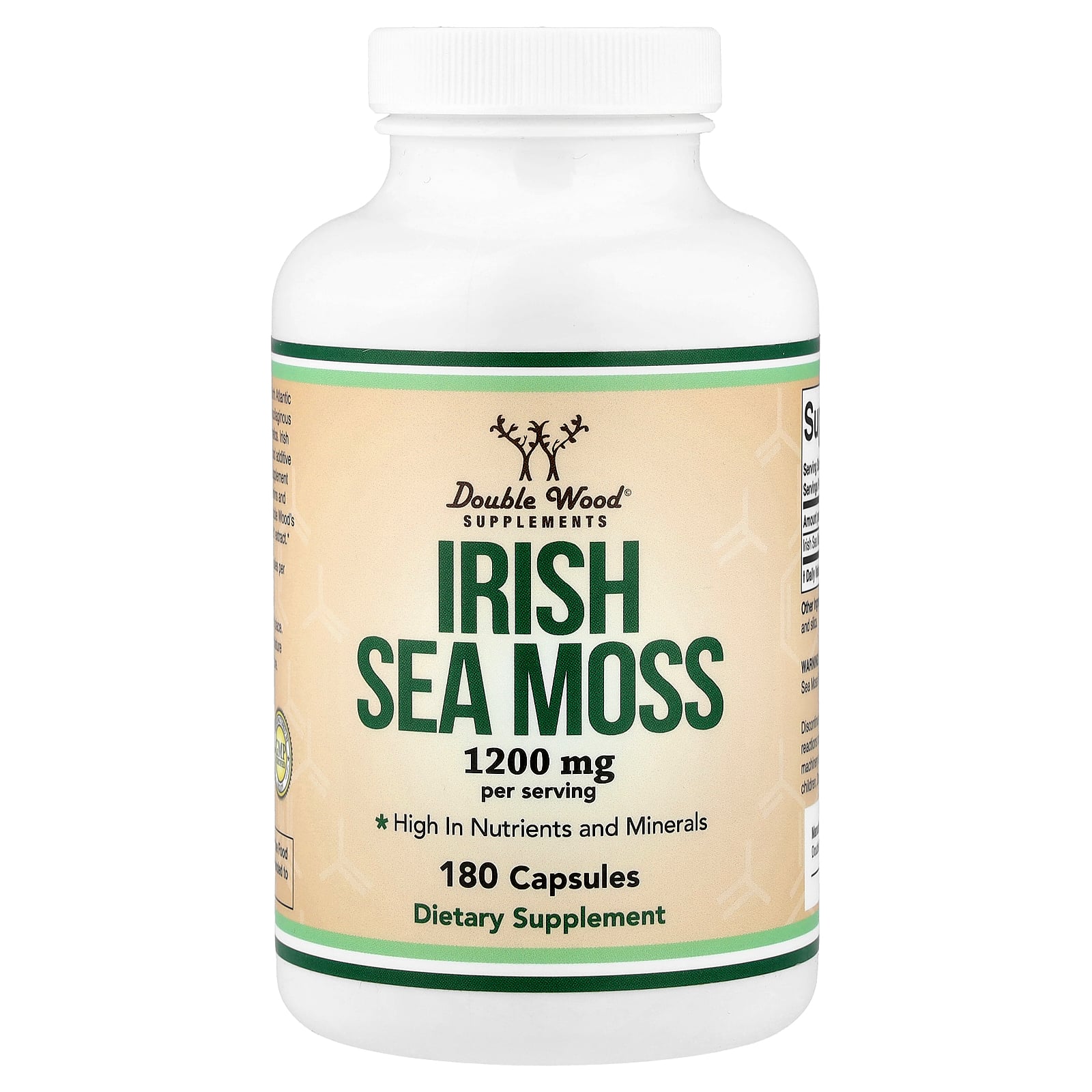 Double Wood Supplements Irish Sea Moss, 180 Capsules (600 mg per Capsule)