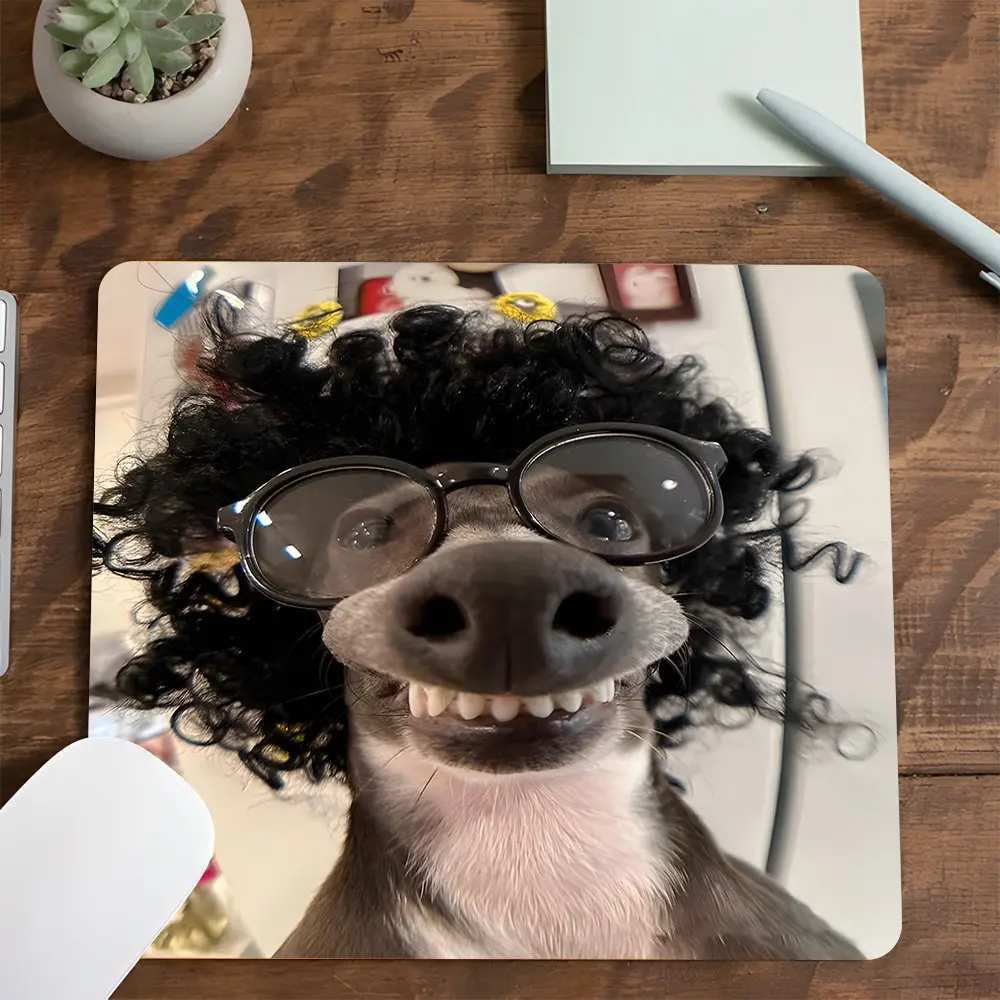 Funny Curly Hair Dog with Glasses Gaming Mouse Pad, Made for Gaming, Gaming Room Accessories, Humorous Pet Design, Non-Slip Smooth Surface, Desktop Decorative Protective Pad, Small Size Suitable for Laptop, Desktop Computer Games, Work, Gaming Mousepad