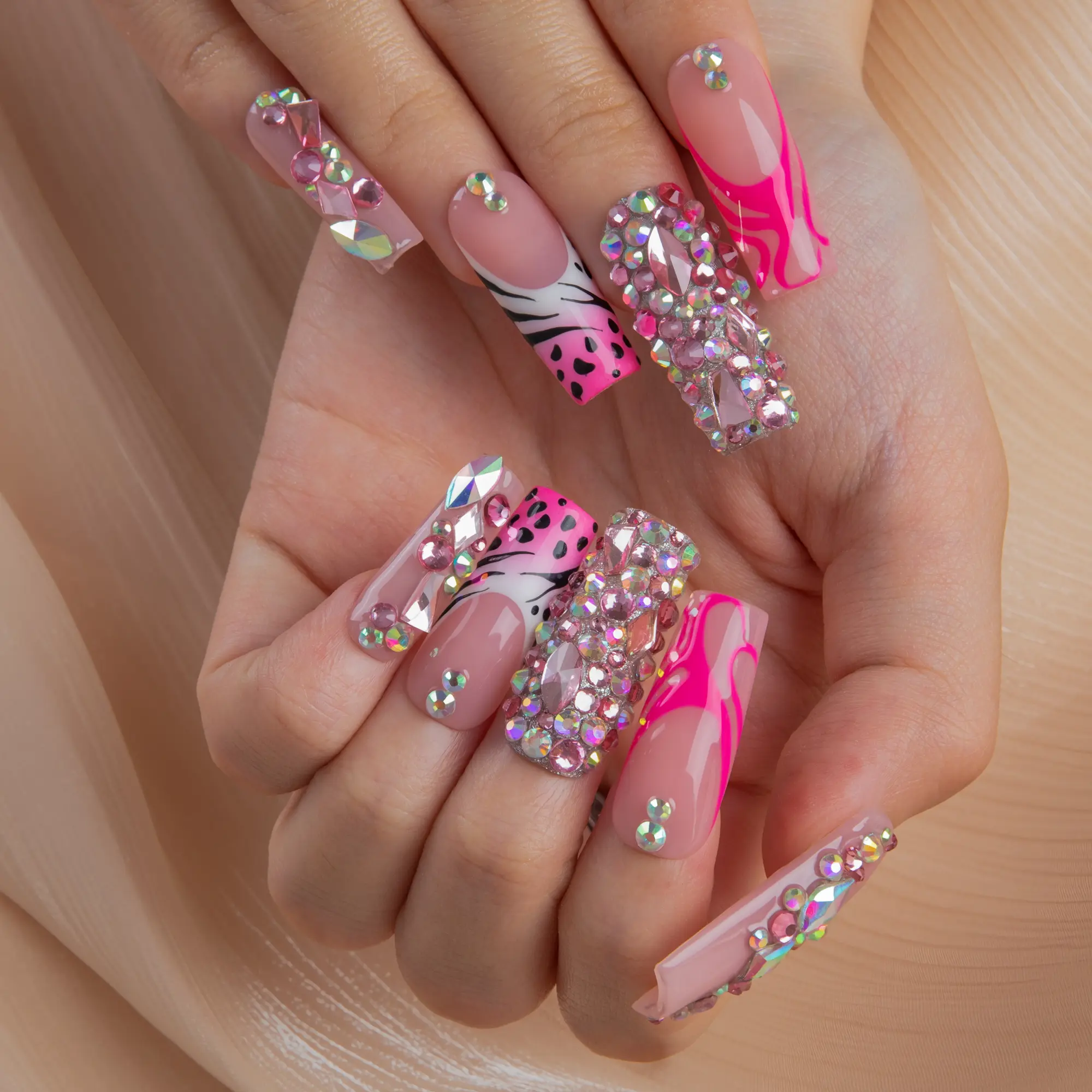 Lovful NEW DROP Collection Handmade Acrylic Press On Nails 10PCS Reusable Salon Quality 3D Flower Rhinestones for Flawless Long Lasting Look Manicure
