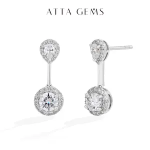 ATTAGEMS D VVS1 Color Pear&Round Shape Synthetic Moissanite Earrings for Women S925 Sterling Silver Sparkling Party Travel Gift Fine Jewelry E060