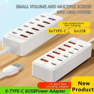 12-Port USB Fast Charging Station, 6 Type-C + 6 USB-A Ports, 25w Max Per Port, Compact Design, Ideal for Laptops/tablets/multi-Devices