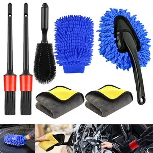 7PCS Car Detailing Cleaner Kit,Car Duster Brush Kit, Car Washing Gloves,Soft Car Towel,Tire brush & Detailing Brush Set for Home and Auto Interior Cleaning