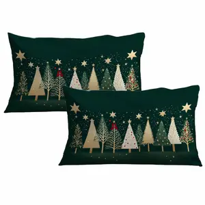 2pcs, Festive Christmas Tree Pattern Throw Pillow Cover, Dark Green with Golden Accents, Home Décor Products, Cushion Cover Decoration for Couch Sofa, Room Decor and Bedroom Decor, Single Sided Printing, No Pillow Core, Cushion Slipcovers