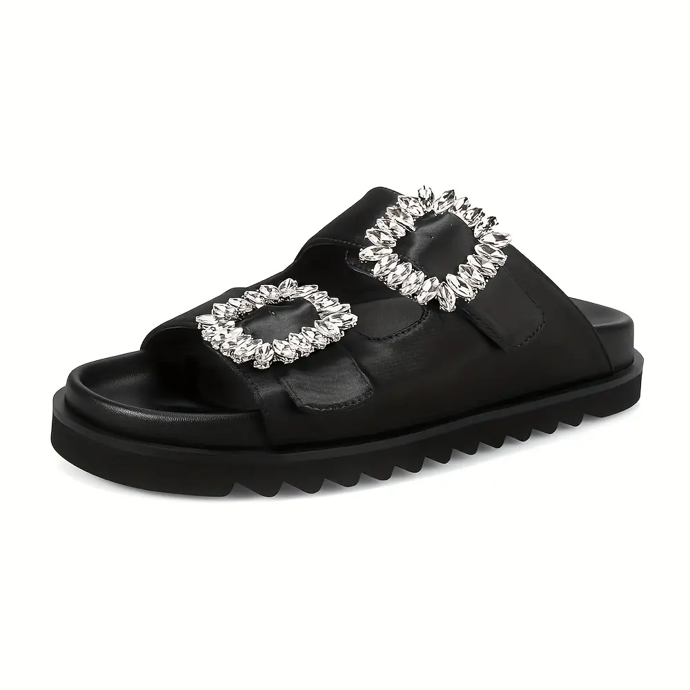 Women'S Flat Platform Sandals Adjustable Double Strap Slip On Open Toe Footbed Sandals
