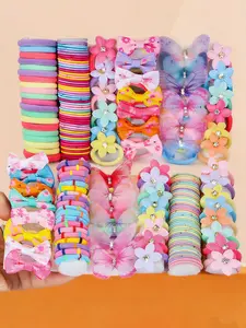 176 Piece Rainbow Hair Accessories Set, Includes Rainbow Hair Ties, Colorful Rubber Bands, Butterfly Clips, Flower Barrettes for Girls