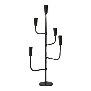 Davina Collection Black Metal Minimal Modern Large 5 Candle Candelabra