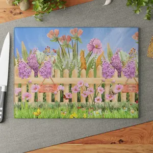 Spring in Bloom Glass Cutting Board - Floral Kitchen Decor, Flower Glass Chopping Board, Botanical Cheese Plate, Nature Serving Tray, Garden