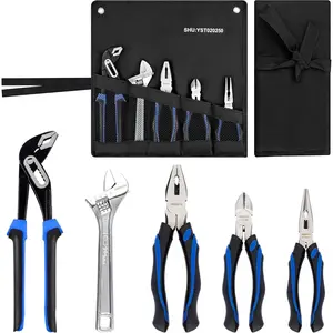 5- Pliers Set  Maintenance Tool Kit for Men, Including  Joint, Long Nose, Diagonal , Adjustable Wrench and Linesman Pliers, with Storage Pouch